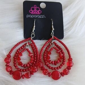 Red Teardrop Earrings with Intricate Beadwork